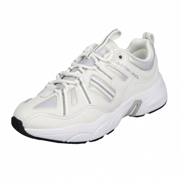 Γυναικεία Sneakers Calvin Klein Yw0yw01044 Ybr Bright White Reflective Oyster M Retro Tennis Laceup Mix Refl Wn